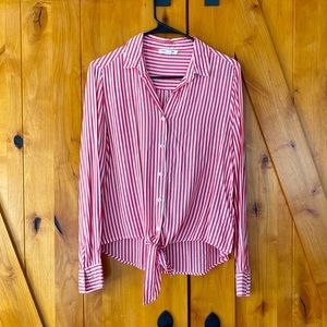 beach lunch lounge red and white striped tie front button down small